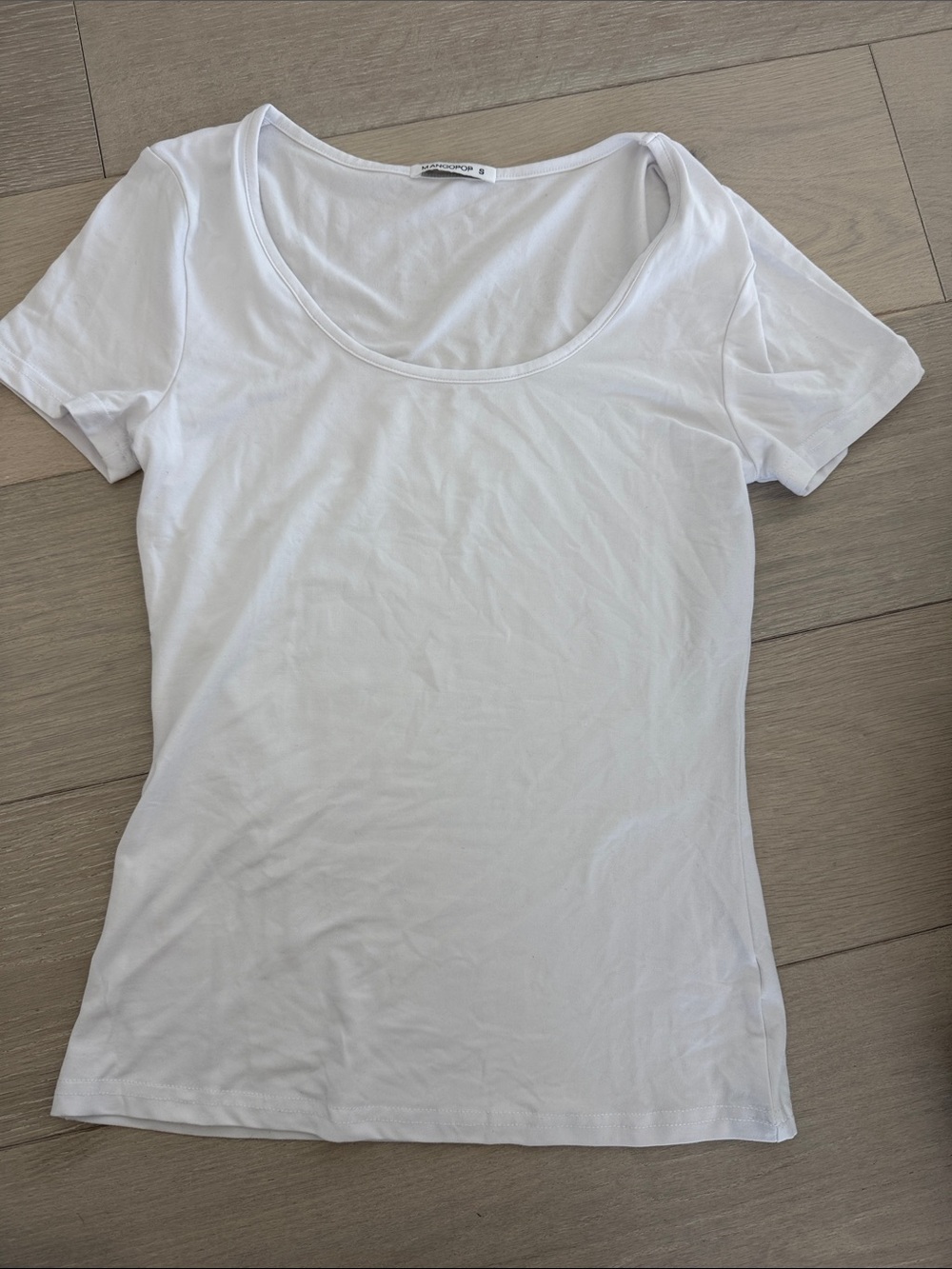 Mango White Scoop Neck Short Sleeve Tee - Slim Fit